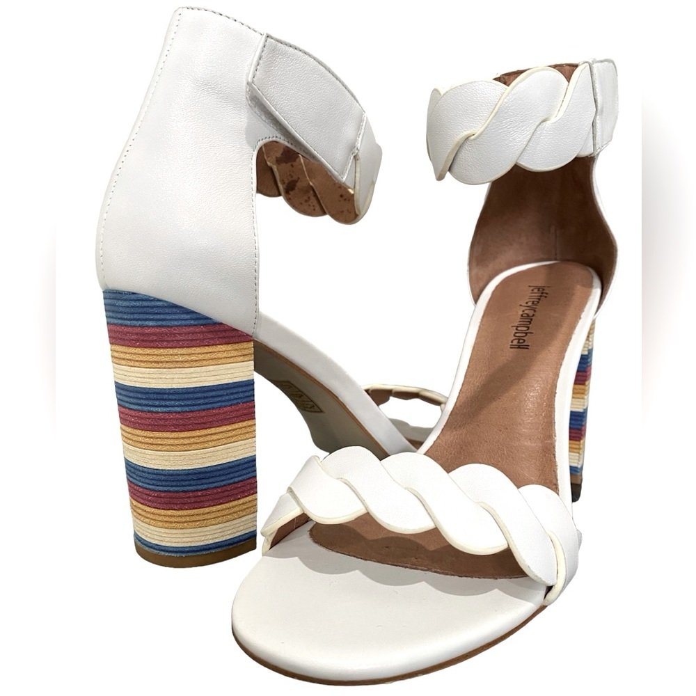 Jeffrey Campbell 3.5” Block Colorblock Heel Size 7.5 Red Blue Yellow Sandals
